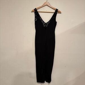 Asos Lace Black Midi Slip Dress with Slit Size 4